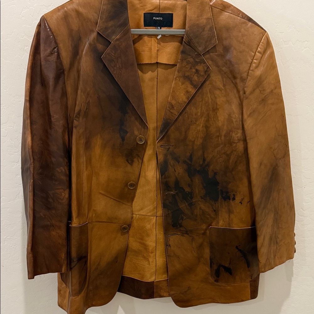 Punto Brown Distressed Leather Jacket